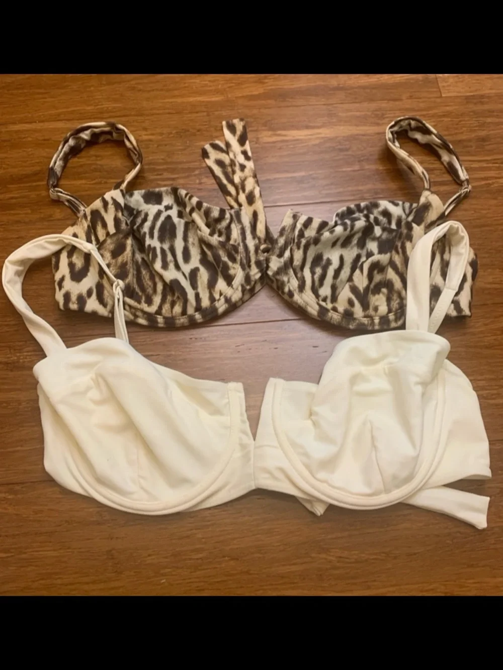 Lot of 2 Monday swimwear V XL bikini clovelly tops ivory and leopard print